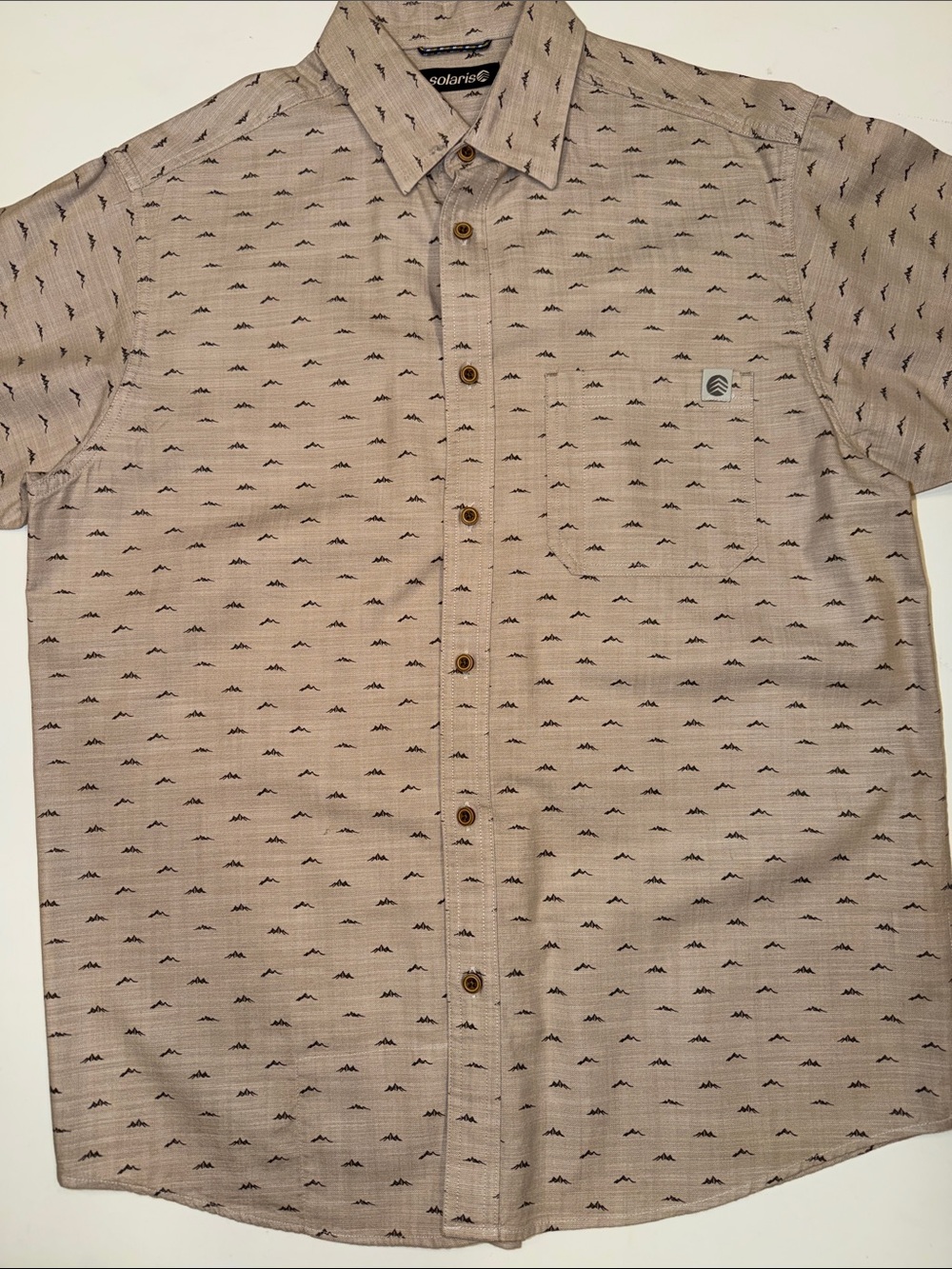Solaris Short-Sleeve Button-Down Shirt in Beige with Micro Print